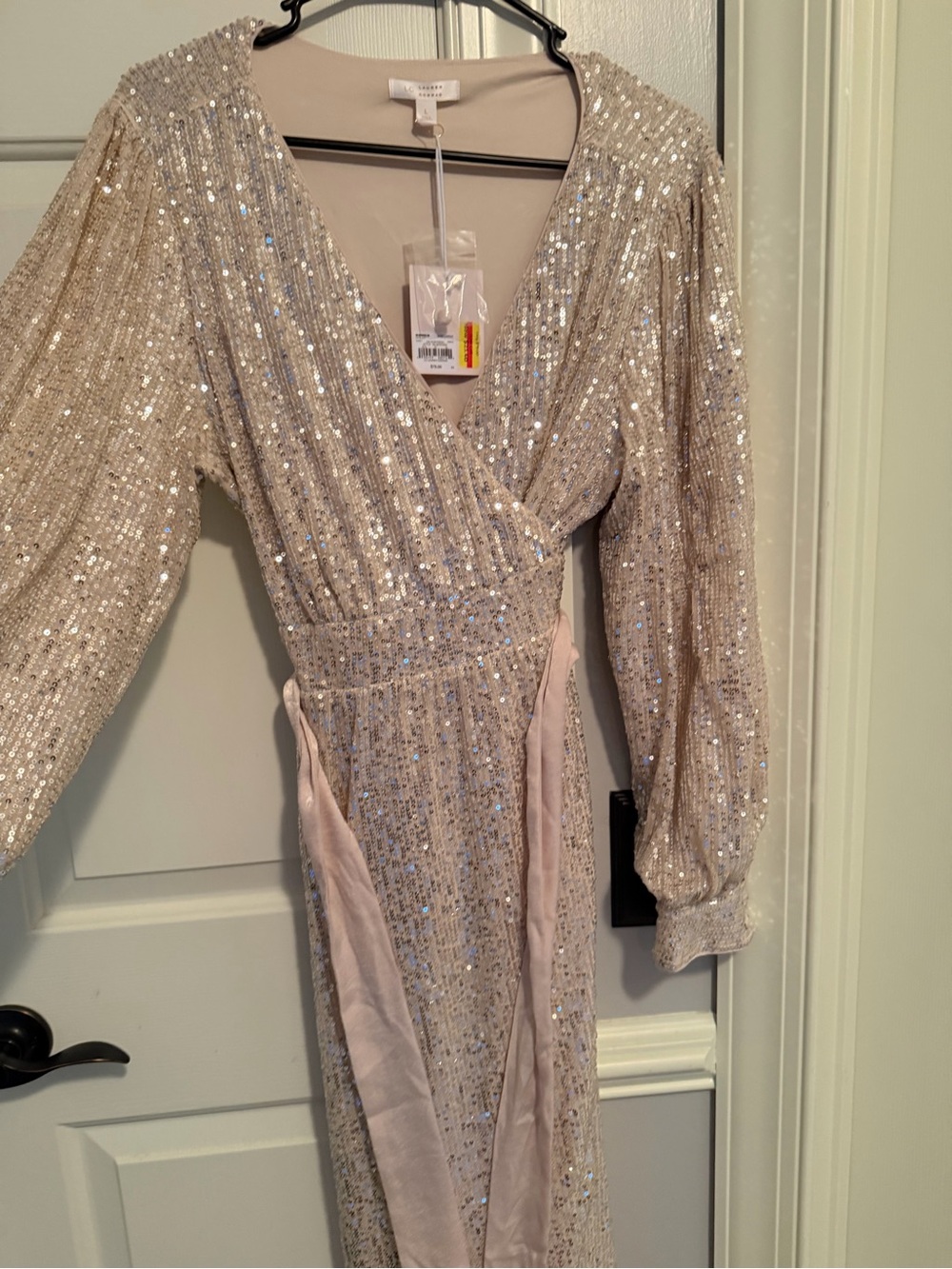 LC Lauren Conrad Champagne Sequin Wrap Maxi Dress - Picture 5 of 10